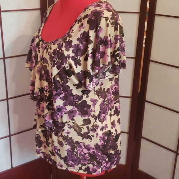 Lavish Purple Floral Ruffly Blouse - Picture 4 of 7